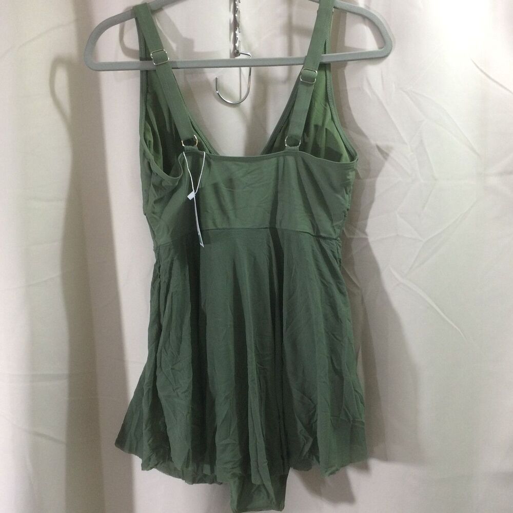 B2Prity Olive Swim Dress One Piece Adjustable Straps Sheer Skirt Size Large - Picture 7 of 7